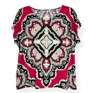 MADISON Blouse Top Womens Size M Short Sleeve Pink Black